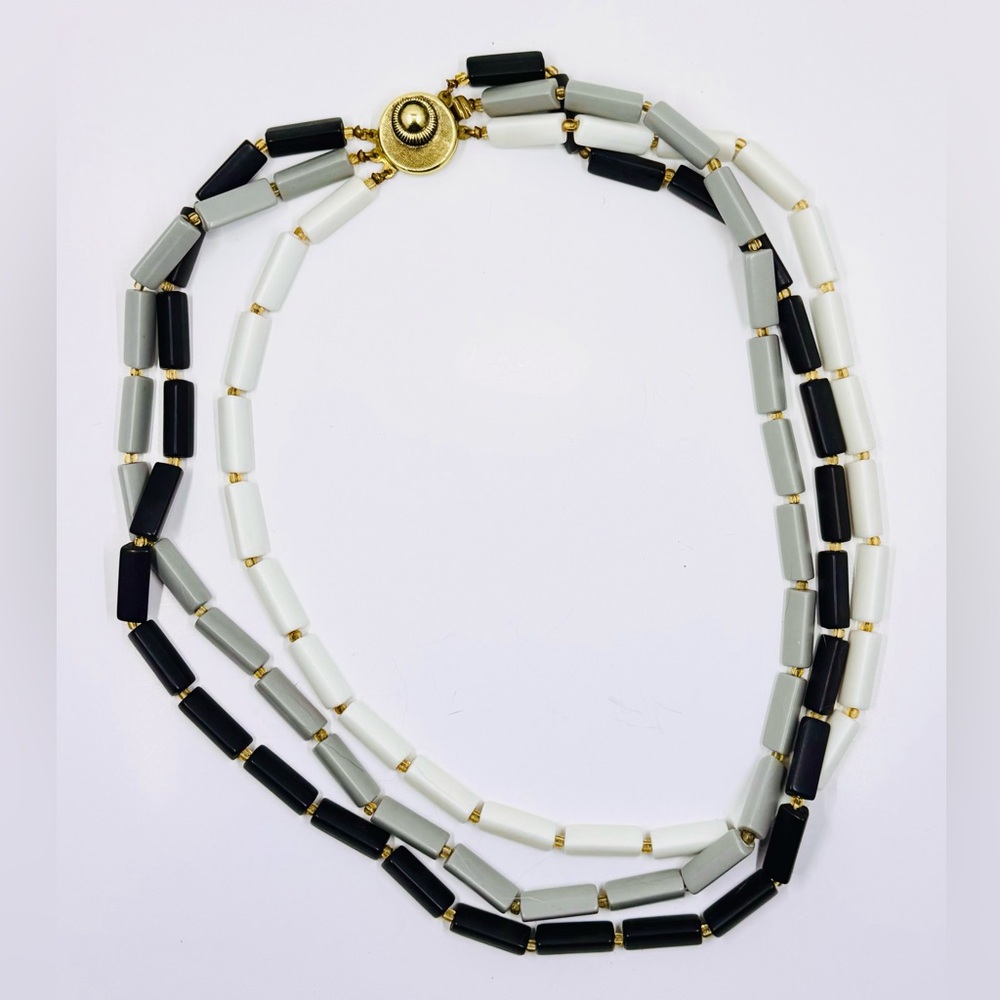 Vintage Stamped WESTERN GERMANY Gold Tone Three-Strand Beaded Necklace 20”